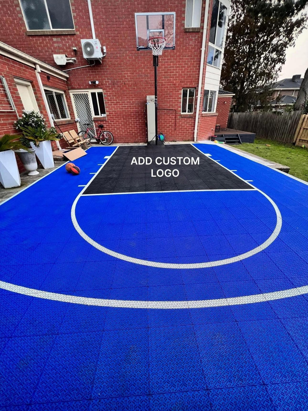 Home Courts Australia – 5.28m x 8.02m Basketball Court (Blue Outer / Dark Grey Key / White Lines)