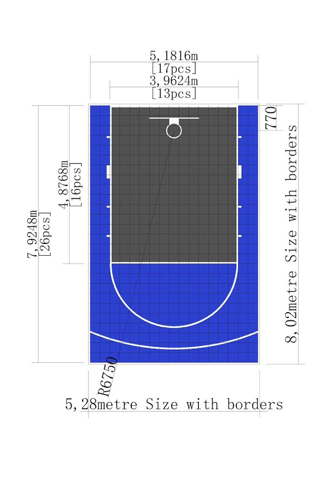 Home Courts Australia – 5.28m x 8.02m Basketball Court (Blue Outer / Dark Grey Key / White Lines)