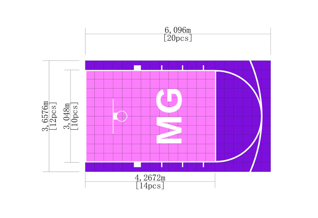 Home Courts Australia- 3.6m x 6m Custom Basketball Court – Pink & Purple with MG Logo