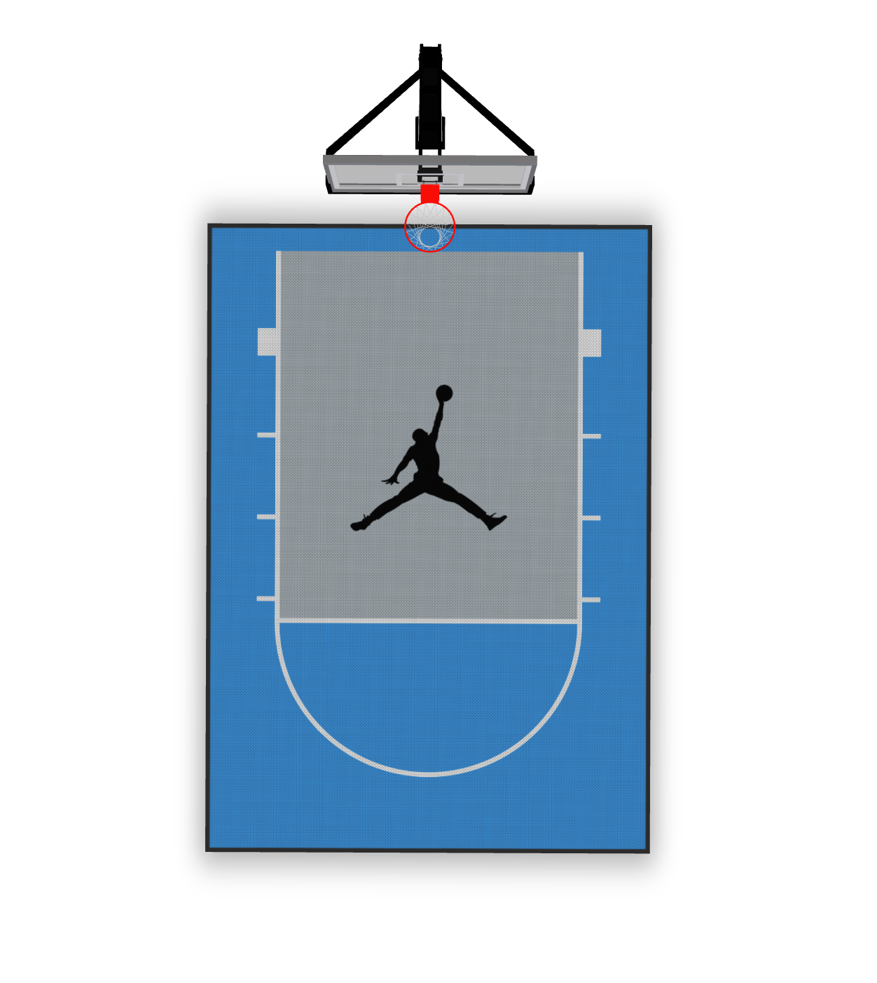 Home Courts Australia – 5m × 7m Custom Basketball Court | Sky Blue Outer / Light Grey Key / Black Jumpman Logo