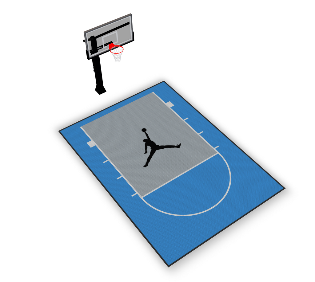 Home Courts Australia – 5m × 7m Custom Basketball Court | Sky Blue Outer / Light Grey Key / Black Jumpman Logo