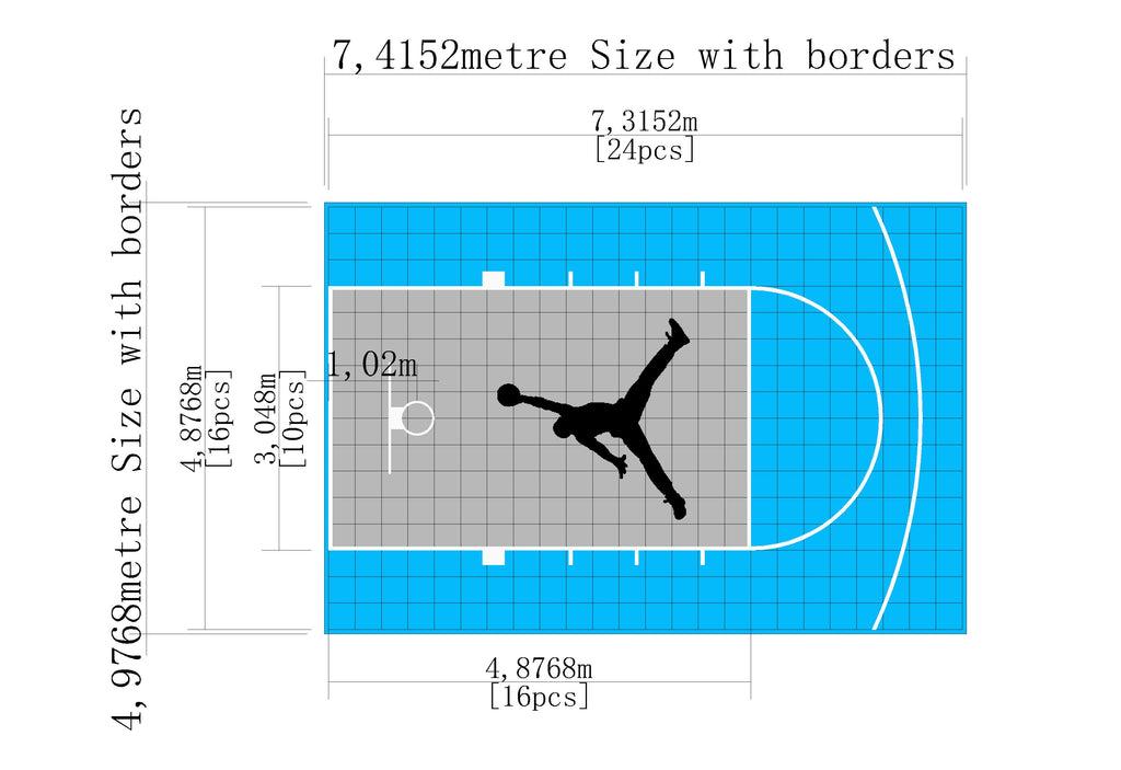 Home Courts Australia – 5m × 7m Custom Basketball Court | Sky Blue Outer / Light Grey Key / Black Jumpman Logo